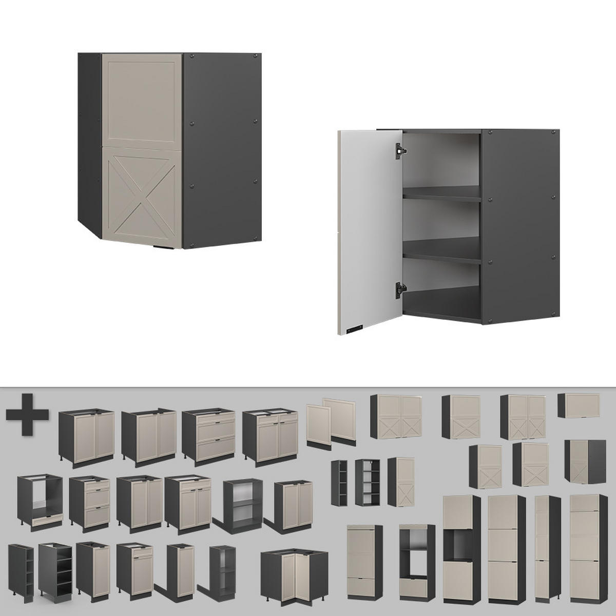 ECKHÄNGESCHRANK Fame-Line GrauBeige 57 cm - Anthrazit/Grau, Holzwerkstoff (57/72/34.1cm) - Vicco