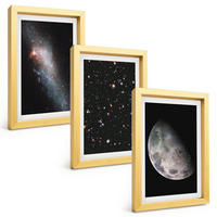 BILDER SET 3er Set - 20x30 cm Goldrahmen - Weltraum Galaxien Sterne Mond - Goldfarben, Kunststoff (20/30cm) - TULUP