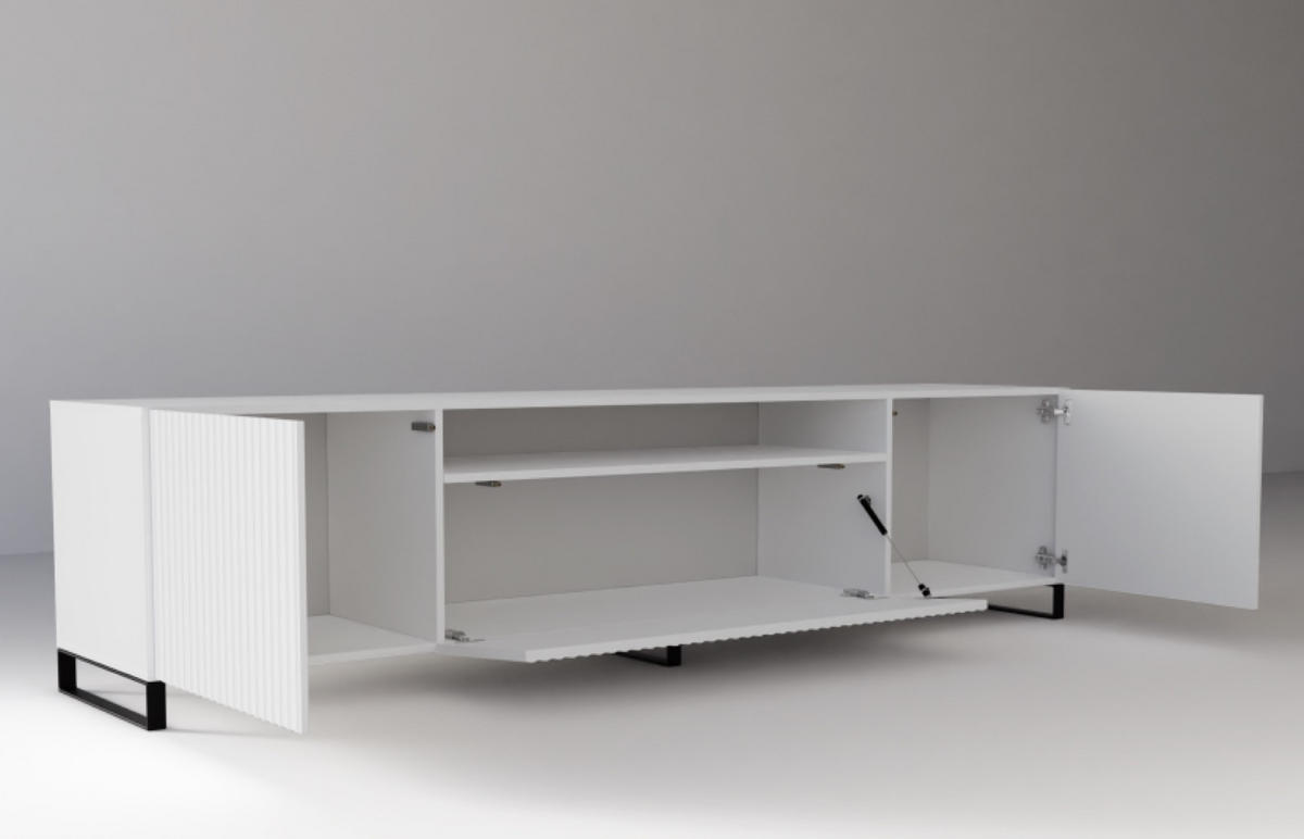TV-SCHRANK Weiß NOELI Mit Gerillter Front Artisan - Weiß, Holzwerkstoff (200/53/41cm) - Sepro Meble