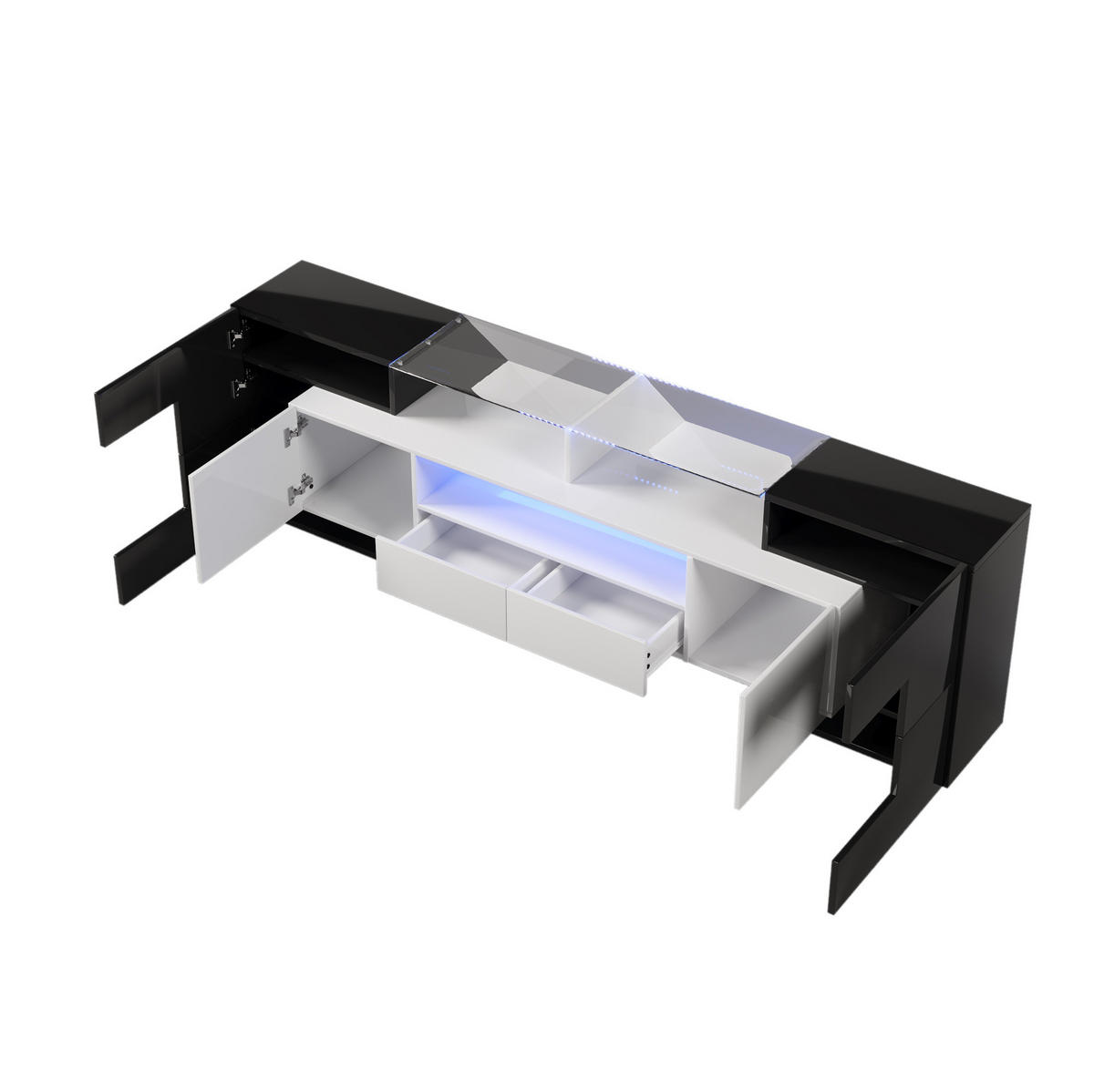 TV-LOWBOARD aus Spanplatte und MDF 200x35x60 cm Schwarz-Weiß mit LED-Beleuchtung und Stauraum - Schwarz, Holzwerkstoff (200/60/35cm) - IVMEU