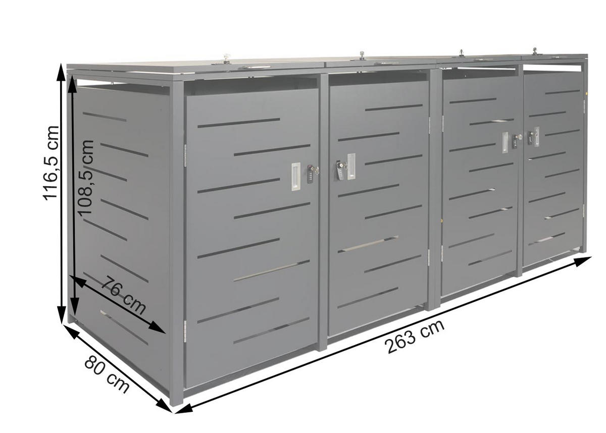 MÜLLTONNENBOX 4er 116,5x263x80cm erweiterbar Anthrazit - Anthrazit, Metall (263/116.5/80cm) - PROREGAL