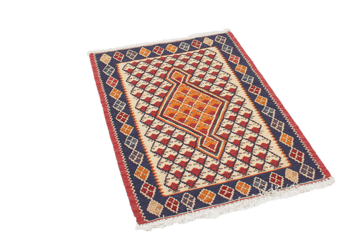 HANDWEBTEPPICH Kelim Senneh Beige 86/60 cm Schurwolle - Beige, Textil (60/86cm) - Looma