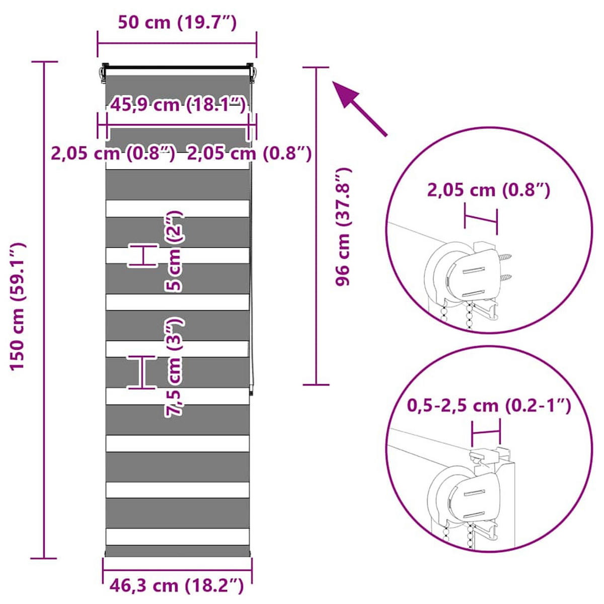 DOPPELROLLO 50/150 cm Stoffbreite 45,9 cm aus Polyester Weiß - Weiß, Textil (50/150cm) - vidaXL