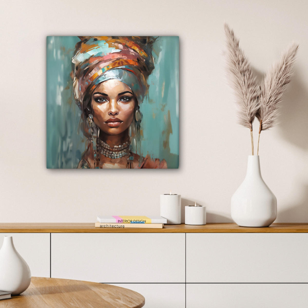 LEINWANDBILD Frau - Kunst - Schmuck - Porträt 50x50 cm - Blaugrau, Textil (50/50cm) - MuchoWow