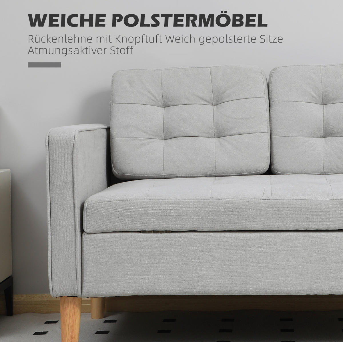 SOFA 2-Sitzer mit Stauraum 117 cm Samtoptik Hellgrau - Hellgrau, Holzwerkstoff (117/78/62cm) - Meubliv