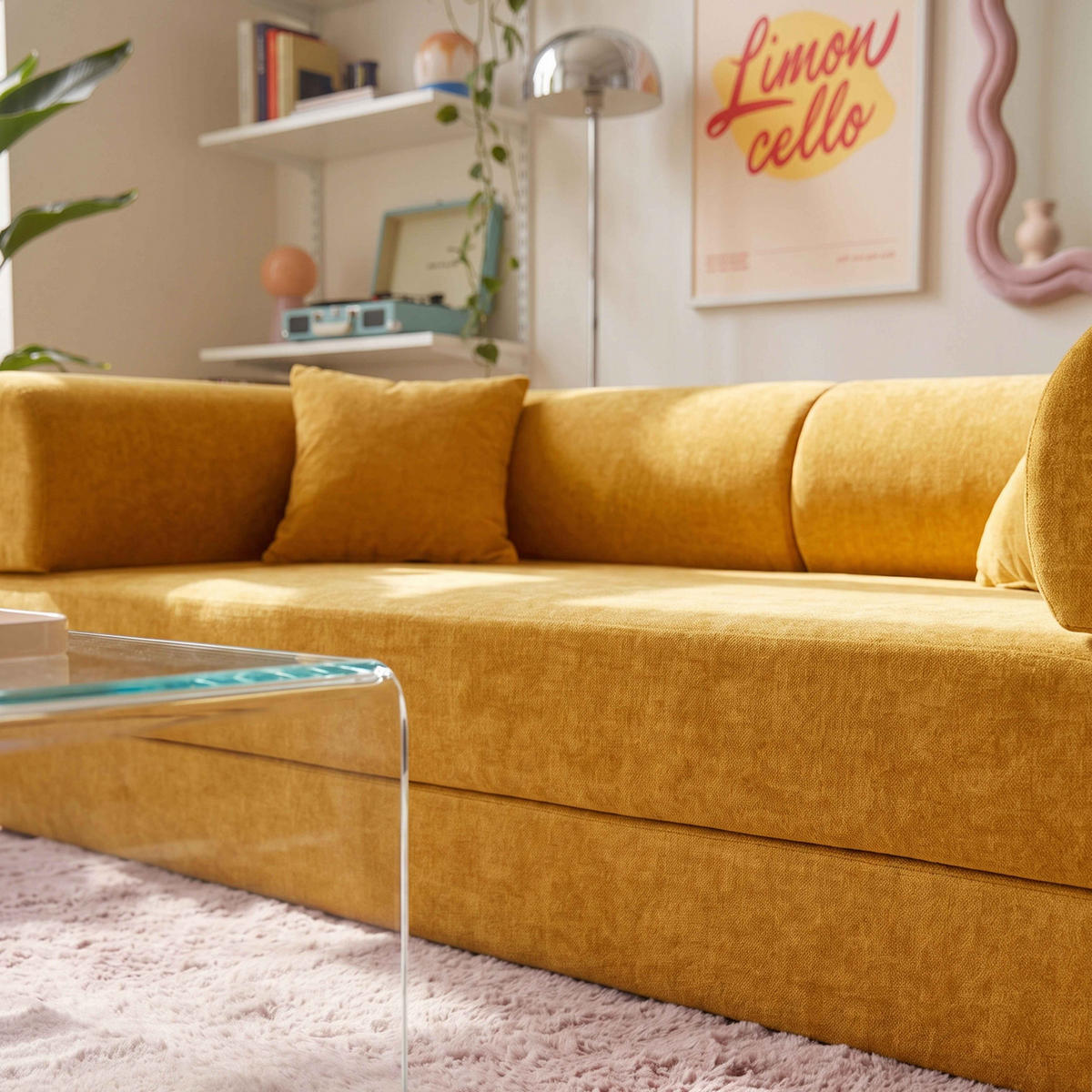 SCHLAFSOFA mit 2 Sitzplätzen, Gelb - Gelb, Textil (204/67/102cm) - Oviala