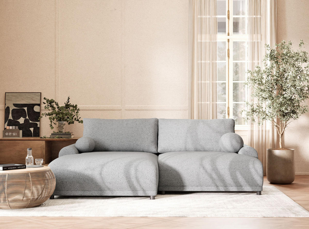 ECKSOFA MIT SCHLAFFUNKTION Tallin Hellgrau Webstoff - Links Seite - Hellgrau/Schwarz, Holz/Holzwerkstoff (145/240cm) - Maison de Reve