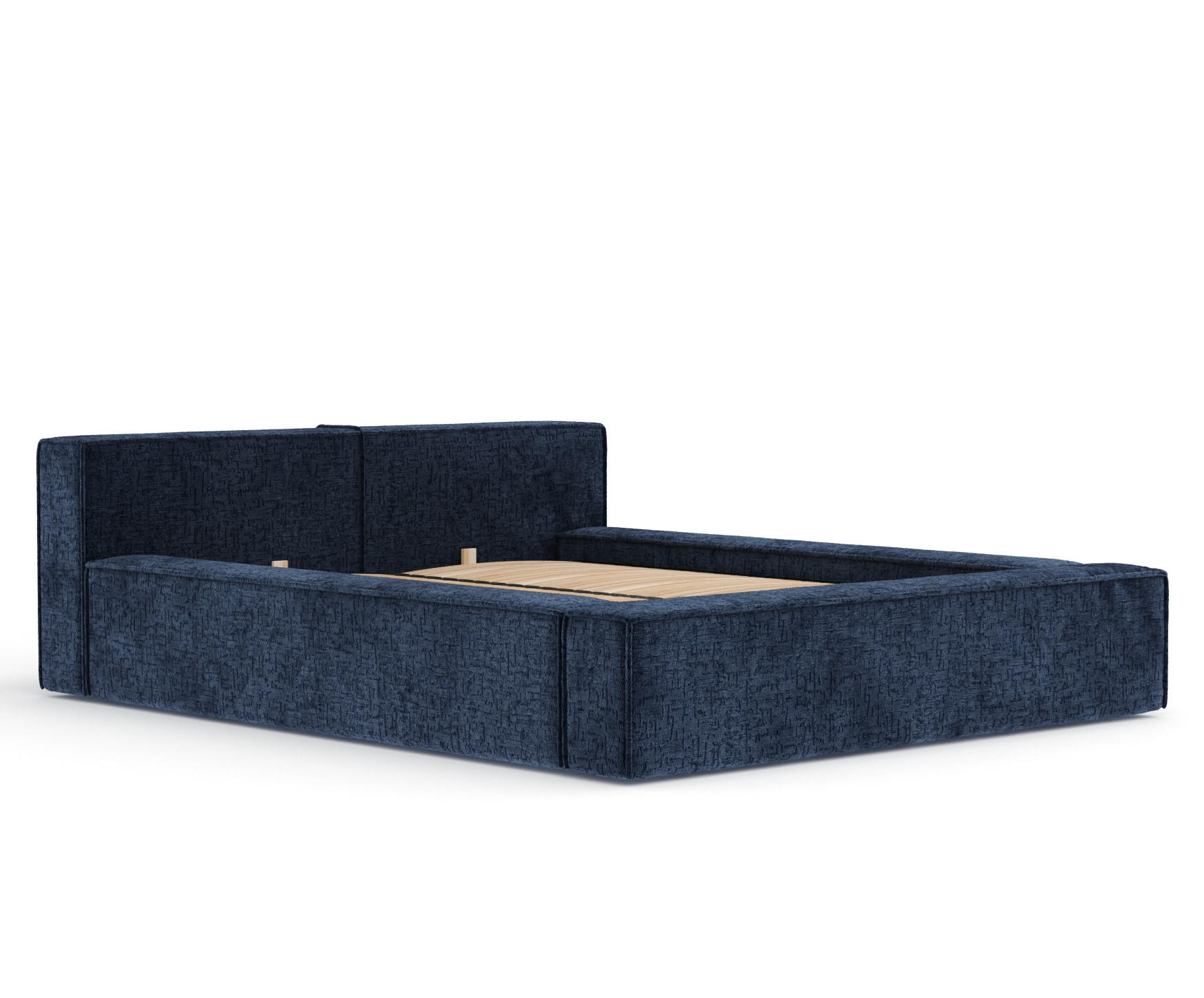 POLSTERBETT Voliera Marineblau 140/200 cm im Chenille-Stoff - Birkefarben/Schwarz, Holz/Holzwerkstoff (140/200cm) - Maison de Reve
