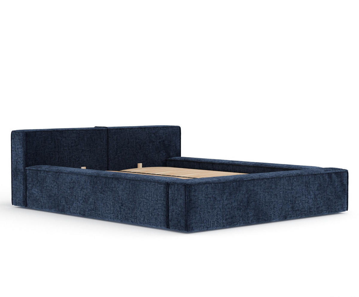 POLSTERBETT Voliera Marineblau 140/200 cm im Chenille-Stoff - Birkefarben/Schwarz, Holz/Holzwerkstoff (140/200cm) - Maison de Reve