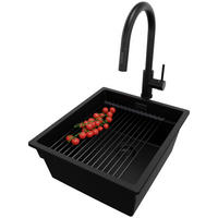 UNTERBAUSPÜLE GRANIT Praga, 2-er set Schwarz 41/47 cm 1 Becken + Küchenarmatur 40/20 cm + Ablauf-Set + Aufrollbare Abtropffläche ab 45er Unterschrank - Schwarz, Kunststoff (41/20/47cm) - Primagran