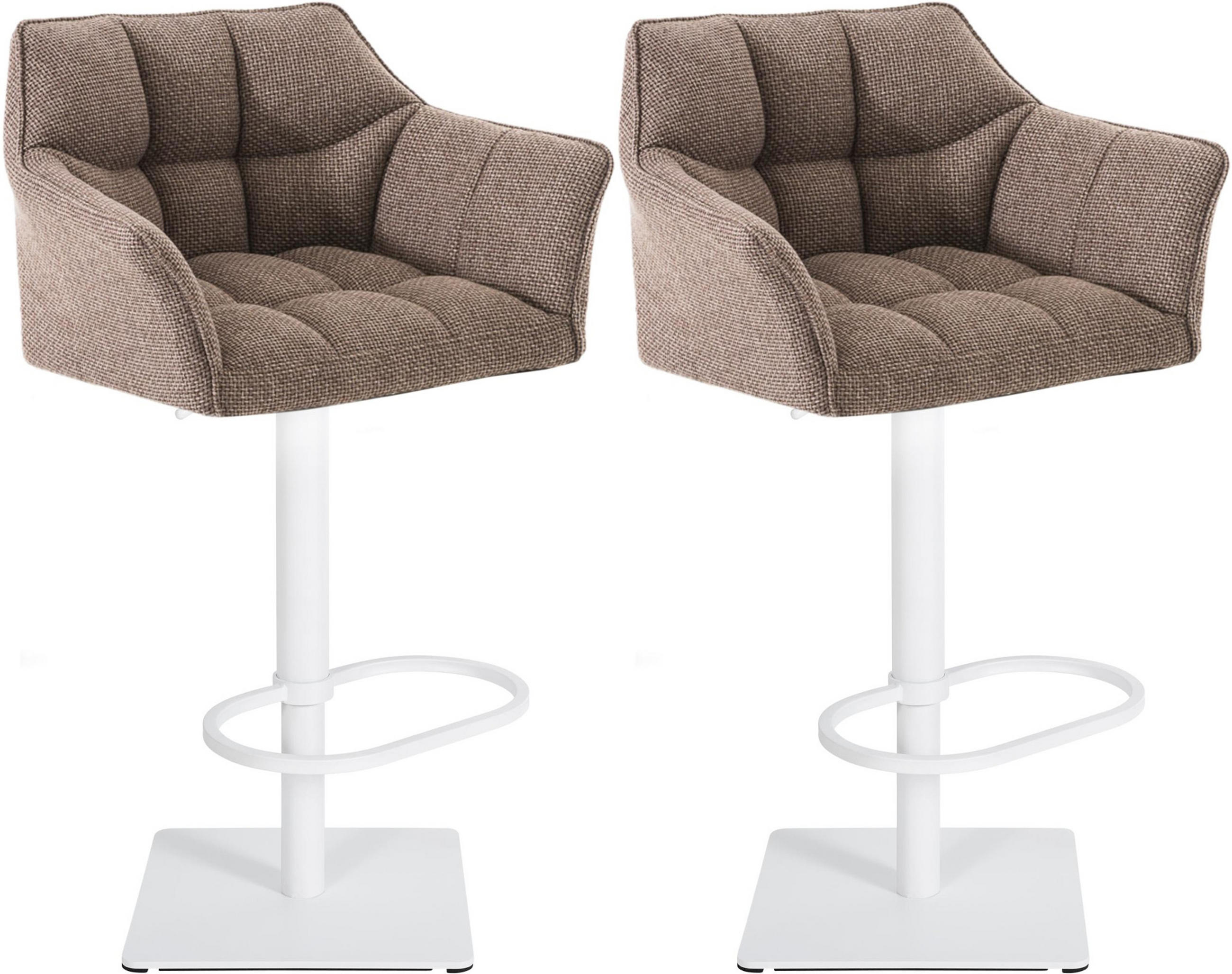BARHOCKER 2er Set Damaskus Stoff weiß terrabraun - Braun/Weiß, Textil/Metall (64/110/48cm) - TPFLiving