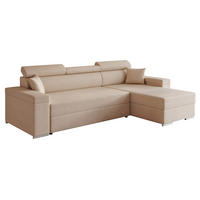 ECKSOFA AISHA mit Schlaffunktion und Bettkasten Beige - Beige, Holzwerkstoff/Kunststoff (250/90cm) - Idohome