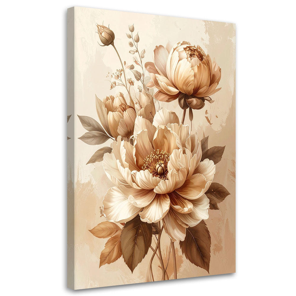 BILD auf Leinwand, Beigefarbene Blumen in einer rustikalen botanischen Komposition - Beige, Textil (80/120cm) - Feeby