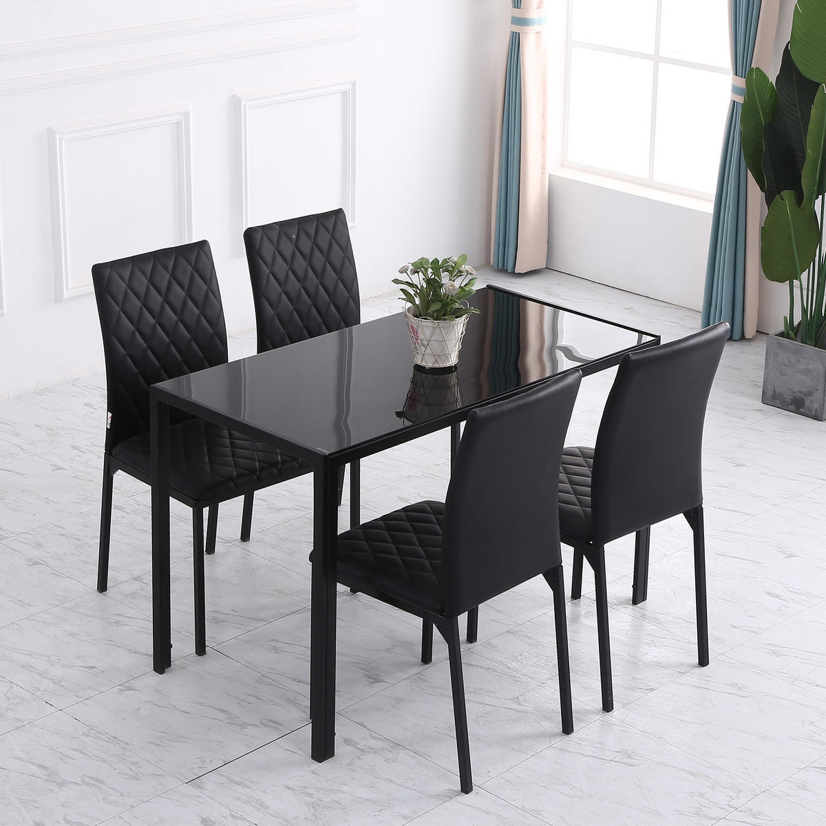 ESSZIMMERSTUHL, 4er-Set Essstuhl, Gepolsterte Esszimmerstühle aus Kunstleder - Schwarz, Kunststoff (50/91/41cm) - HOMCOM