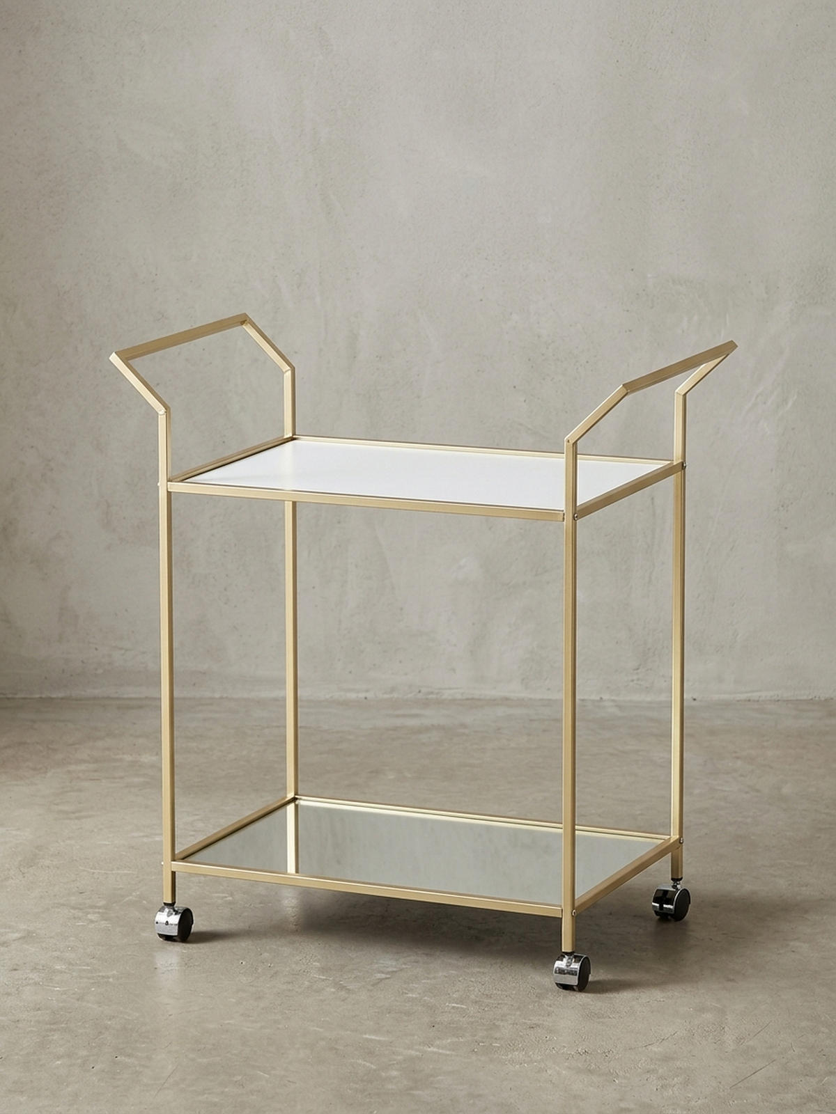 SERVIERWAGEN – Gold, Verspiegelte Ablagen, auf Rollen - Goldfarben, Glas/Metall (73/78/37cm) - KADIMA DESIGN