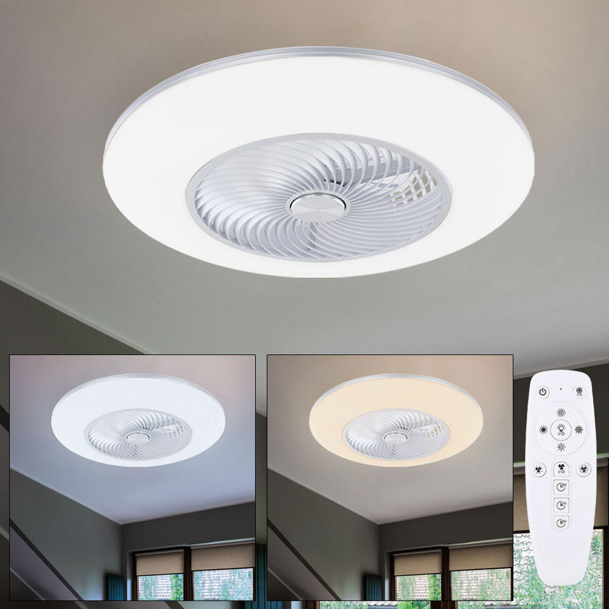 LED DECKENLEUCHTE Ventilator Weiß Opal - Weiß, Metall (58/58/22cm) - Globo Lighting