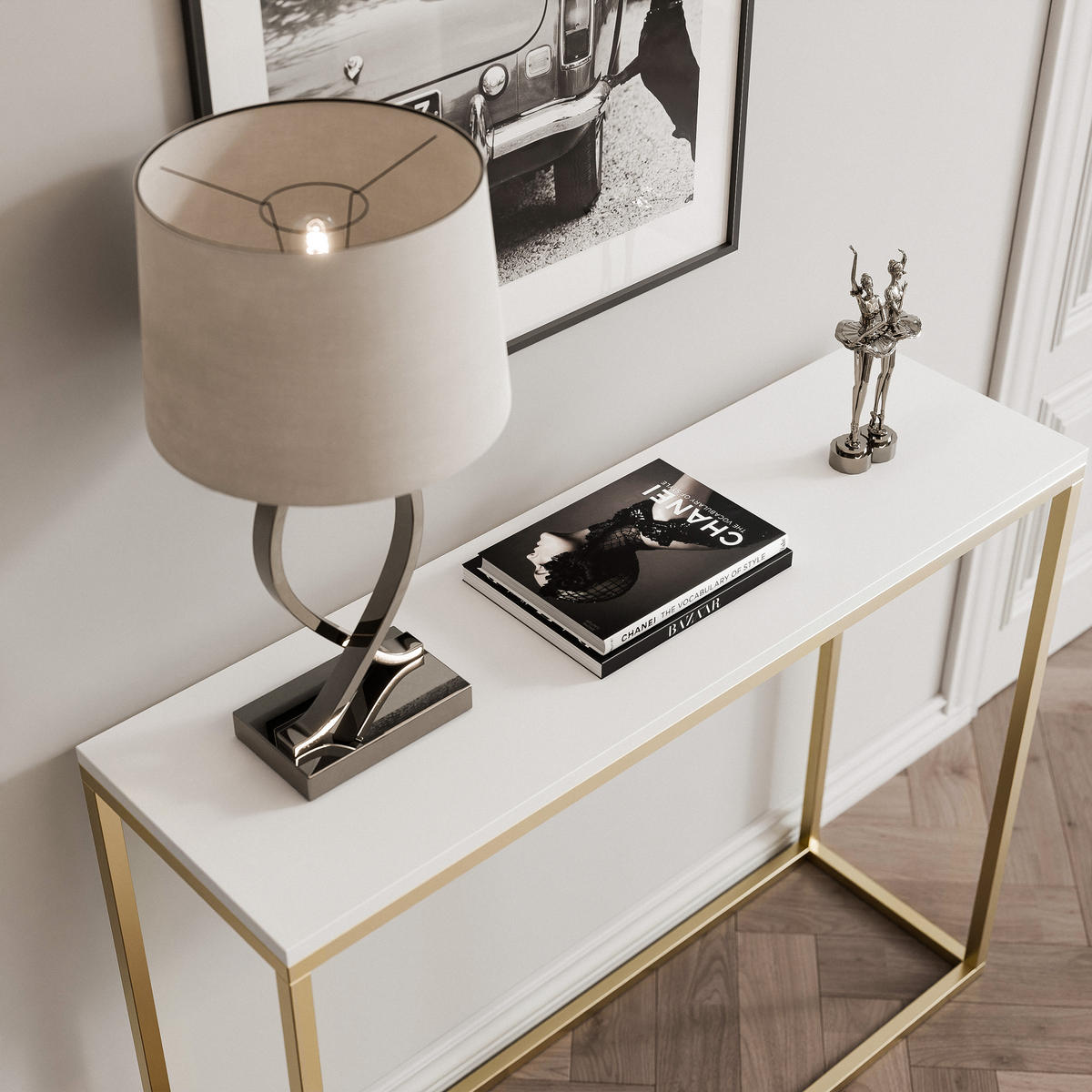 KONSOLENTISCH IRMA in 80/30/80 cm, Gold / Weiß matt - Goldfarben/Weiß, Holzwerkstoff/Metall (30/80/80cm) - Idohome