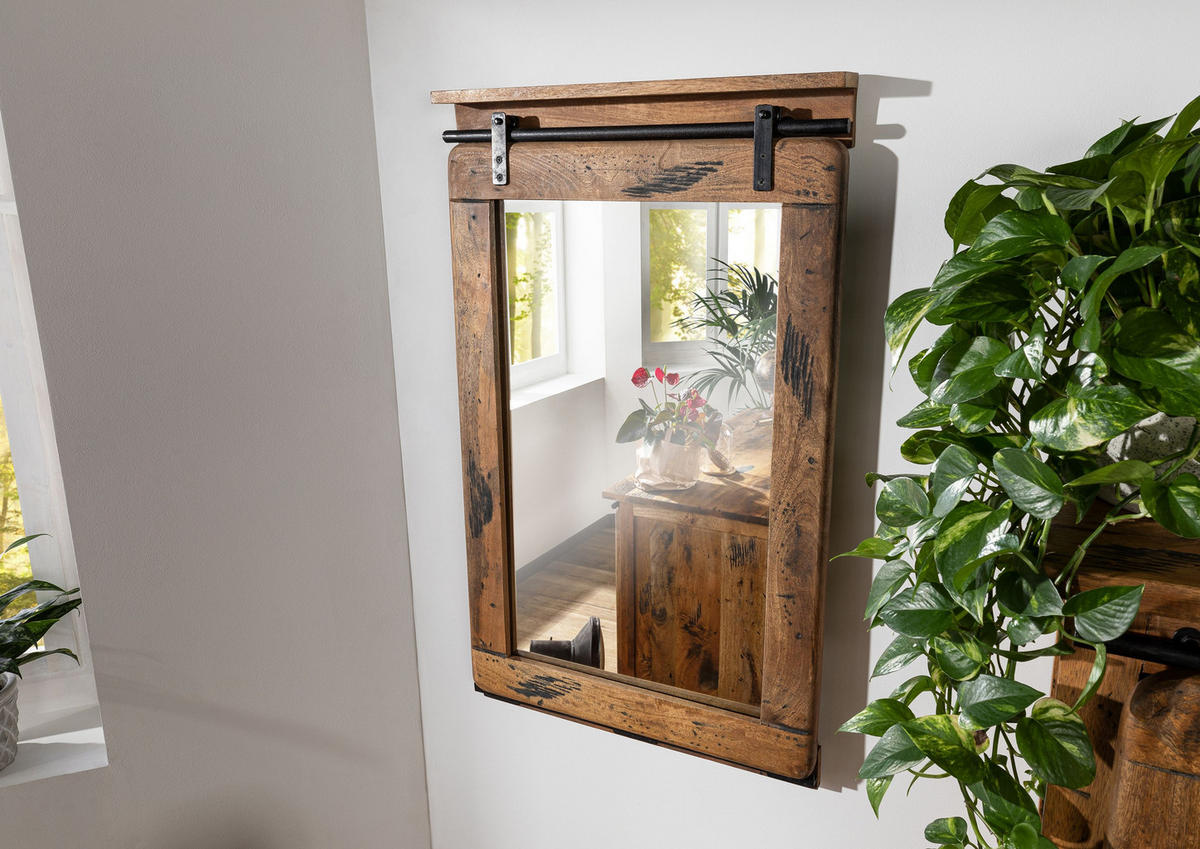 SPIEGEL Mango 60x8x100 natur lackiert RAILWAY #163 - Braun, Holz (60/100/8cm) - Massivmoebel24