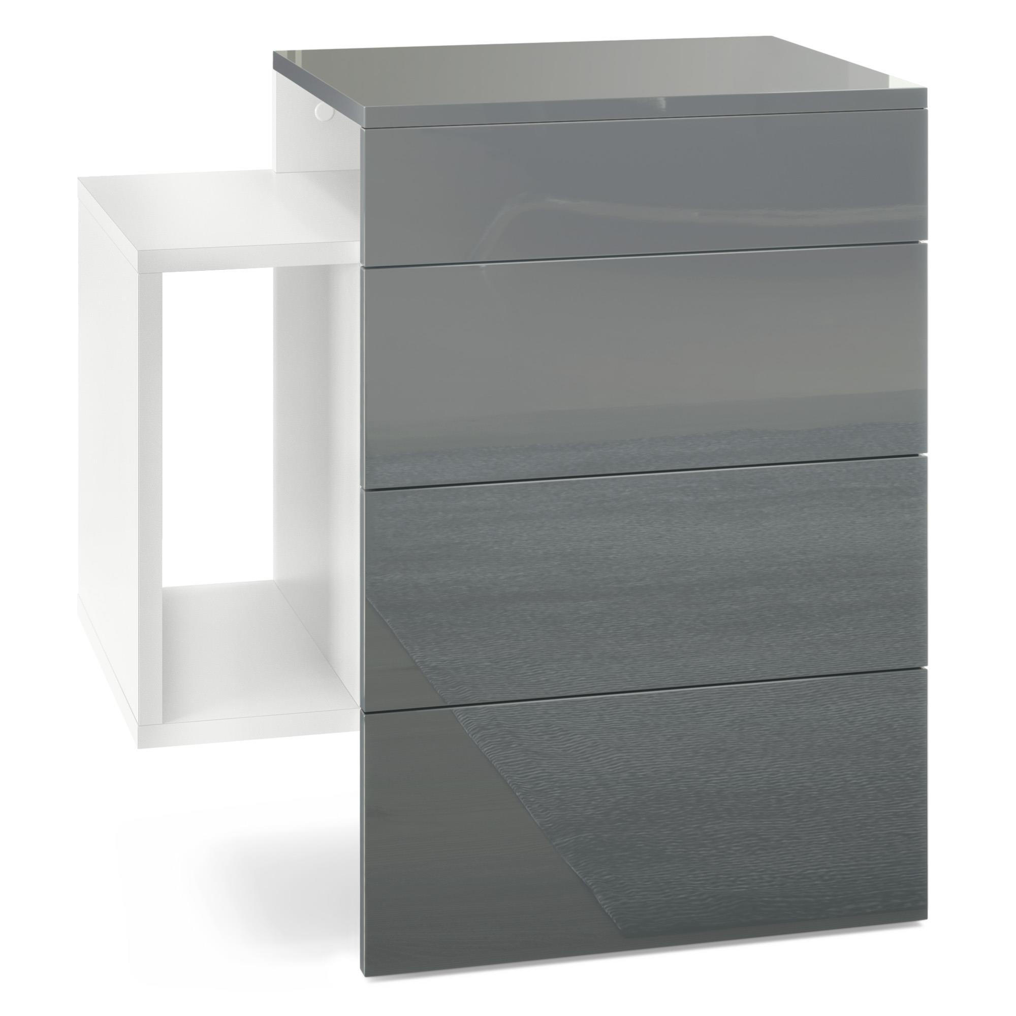 NACHTTISCH Queens Front in Grau Hochglanz - Grau, Holzwerkstoff (60/63/36cm) - Vladon