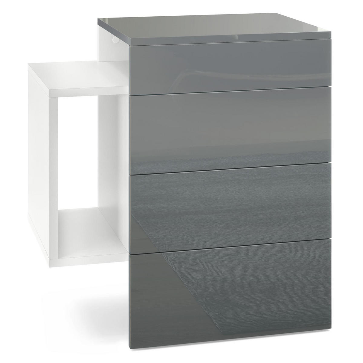 NACHTTISCH Queens Front in Grau Hochglanz - Grau, Holzwerkstoff (60/63/36cm) - Vladon