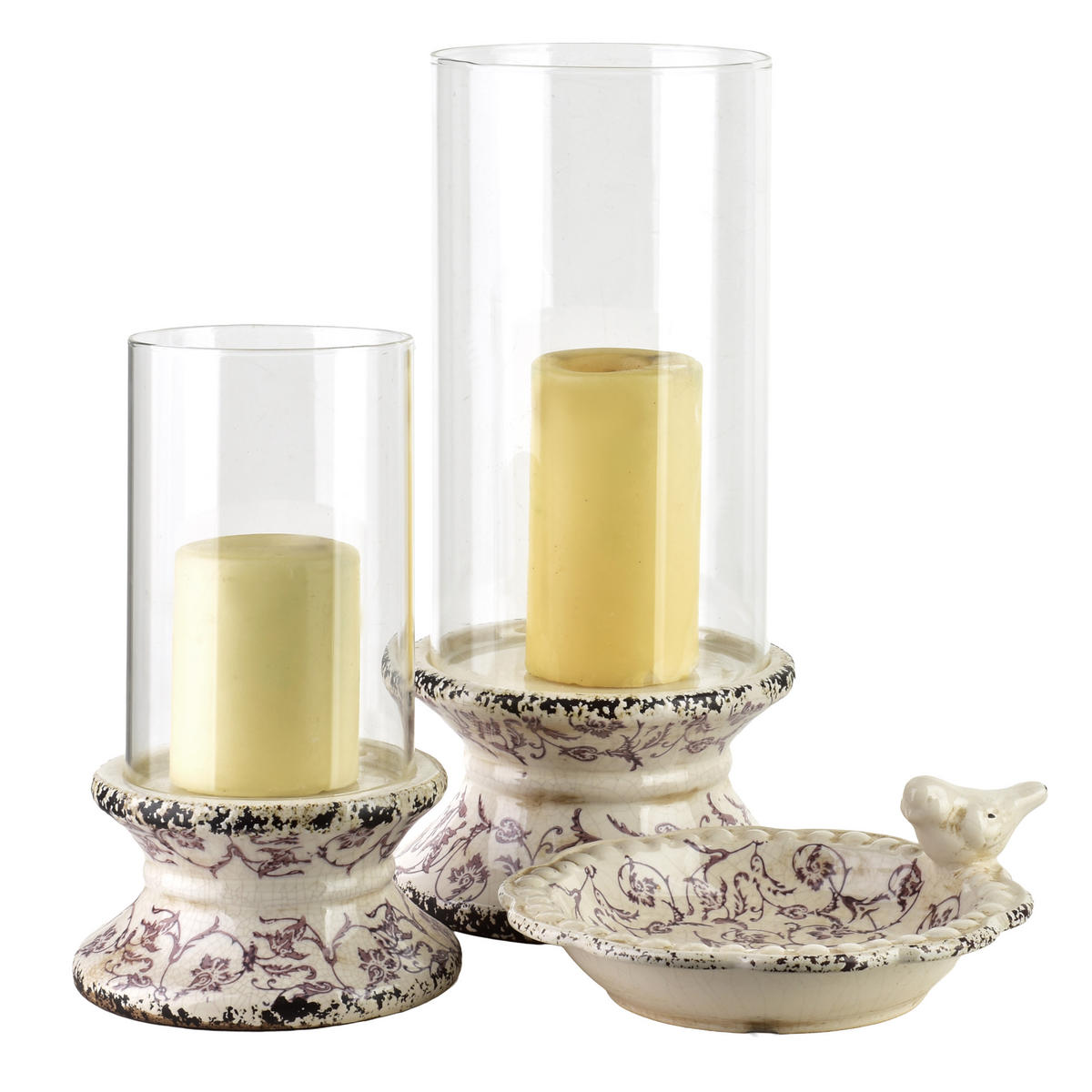 KERZENHALTER Evam Violett 17,5/17,5/35cm Glas, Keramik - Beige, Keramik (36cm) - Mondex