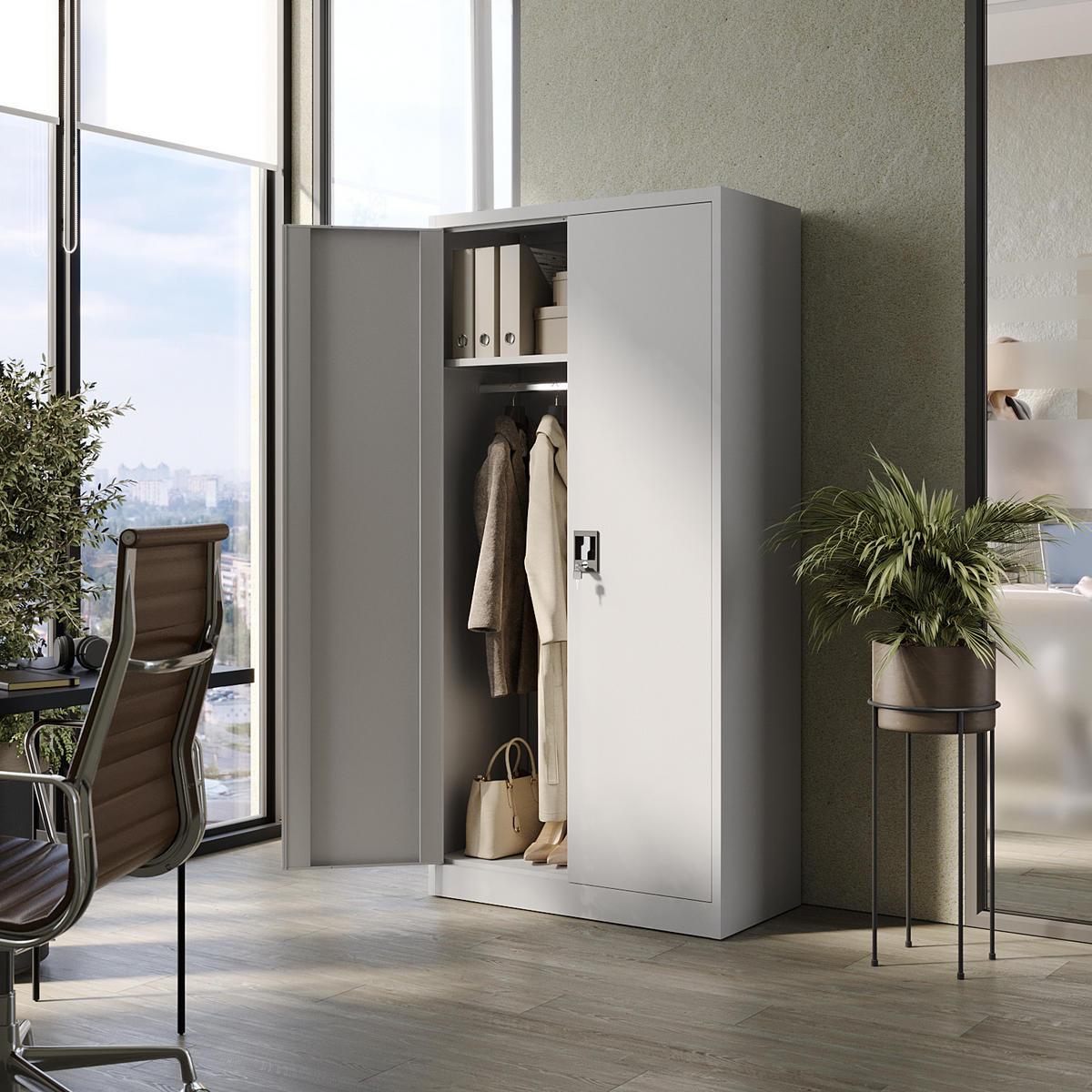 AKTENSCHRANK Sozialraumschrank aus Stahl Metallschrank für Büro Stahlschrank für Dokumente Akten Hellgrau 90x45x185cm - Hellgrau, Metall (90/185/45cm) - Muralo