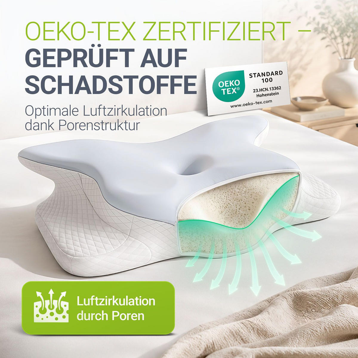 NACKENKISSEN weiß / grau (2er Set) - Weiß, Textil (41/63cm) - Juskys