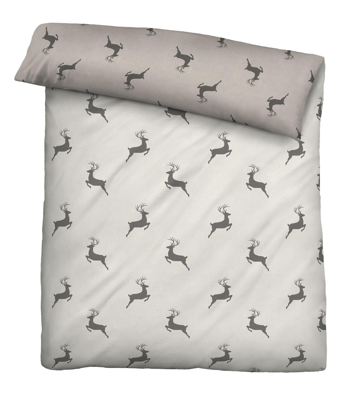 BETTWÄSCHE-GARNITUR Melange Hirsch Klein kitt, 155x200 cm + 80x80 cm - Beige, Textil (155/200cm) - biberna