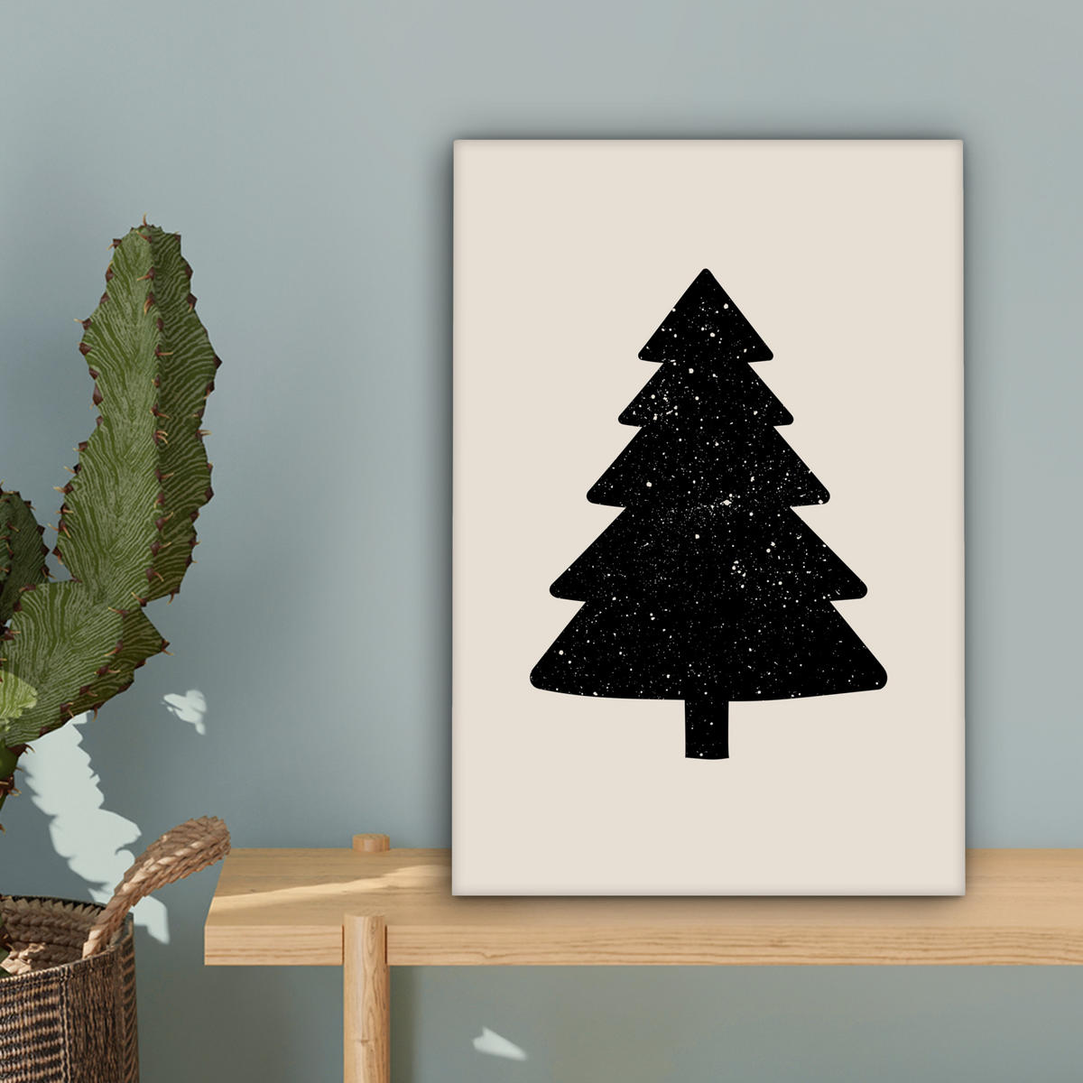 LEINWANDBILD Weihnachtsbaum - Schwarz - Urlaub - Beige 20x30 cm - Schwarz, Textil (20/30cm) - MuchoWow