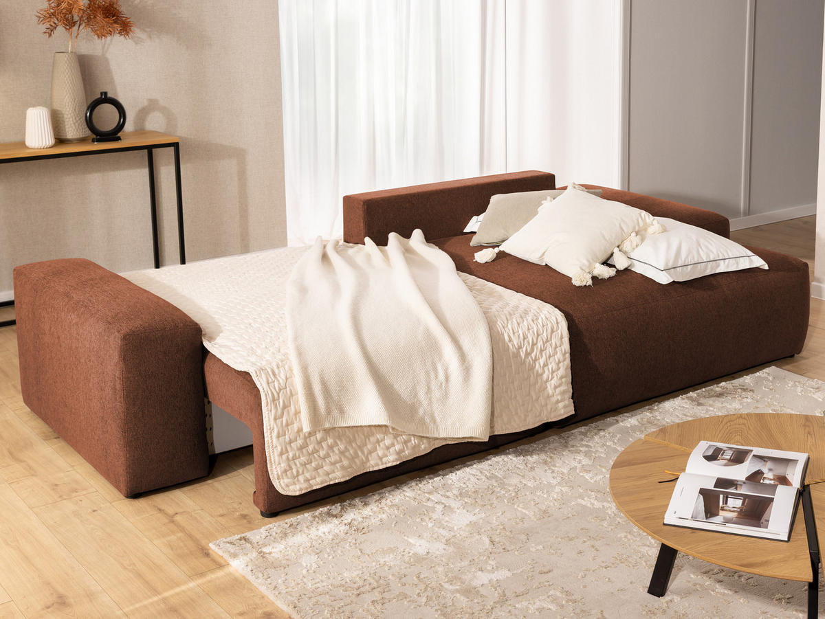 ECKSOFA Lennon aus Braun Strukturstoff mit Schlaffunktion und Bettkasten - Schwarz/Braun, Holz/Kunststoff (264/137cm) - S-Style