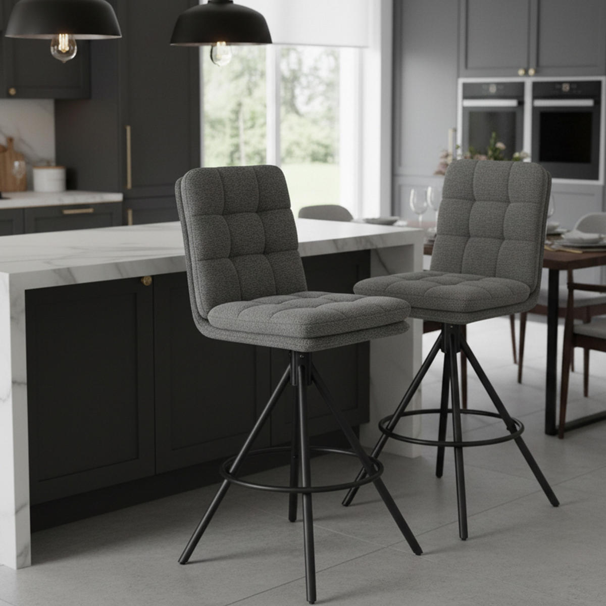 BARHOCKER Tayo - Schwarz/Grau, Textil/Metall (46/106/57cm) - DUBI Möbel