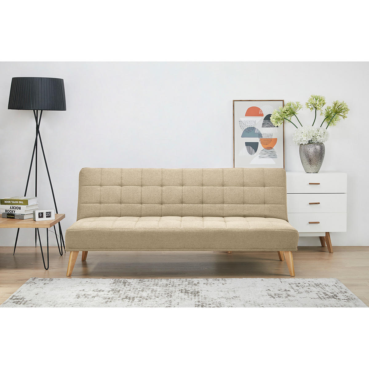 SCHLAFSOFA - Hellbraun/Beige, Holz/Birkenholz (180/81/86cm) - home24