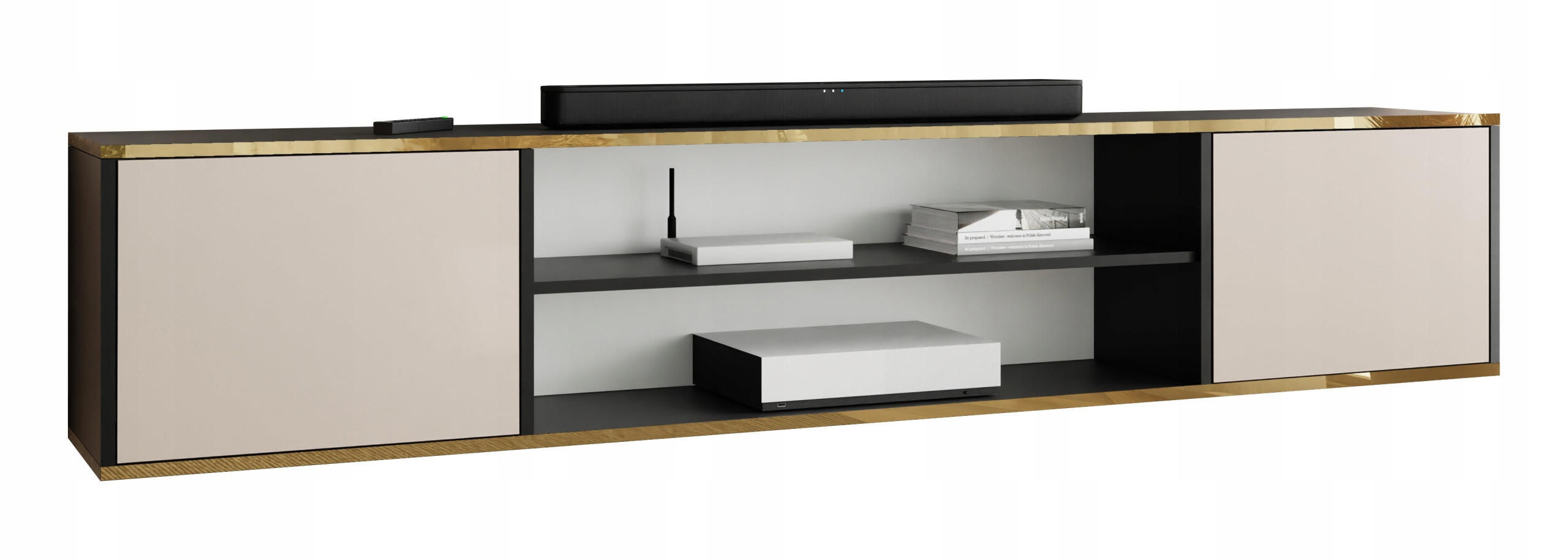 TV-LOWBOARD EDI GOLD 4 Schwarz / Kaschmir – 2-türig - Kaschmir/Goldfarben, Holzwerkstoff (206.4/42/38.9cm)