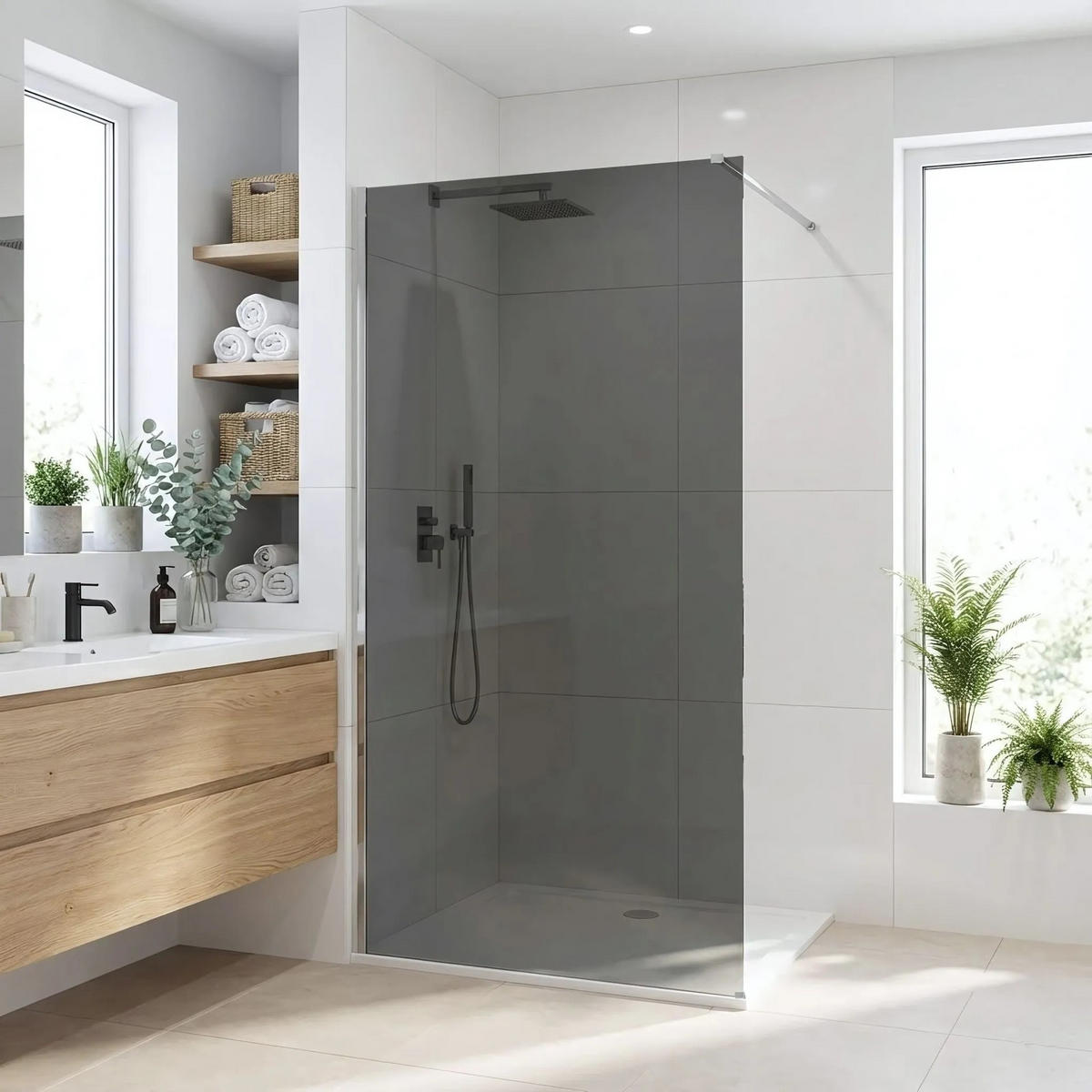 DUSCHWAND Rea Flexi Grey / Chrome 100 - Chromfarben, Glas (120/100/195cm) - REA