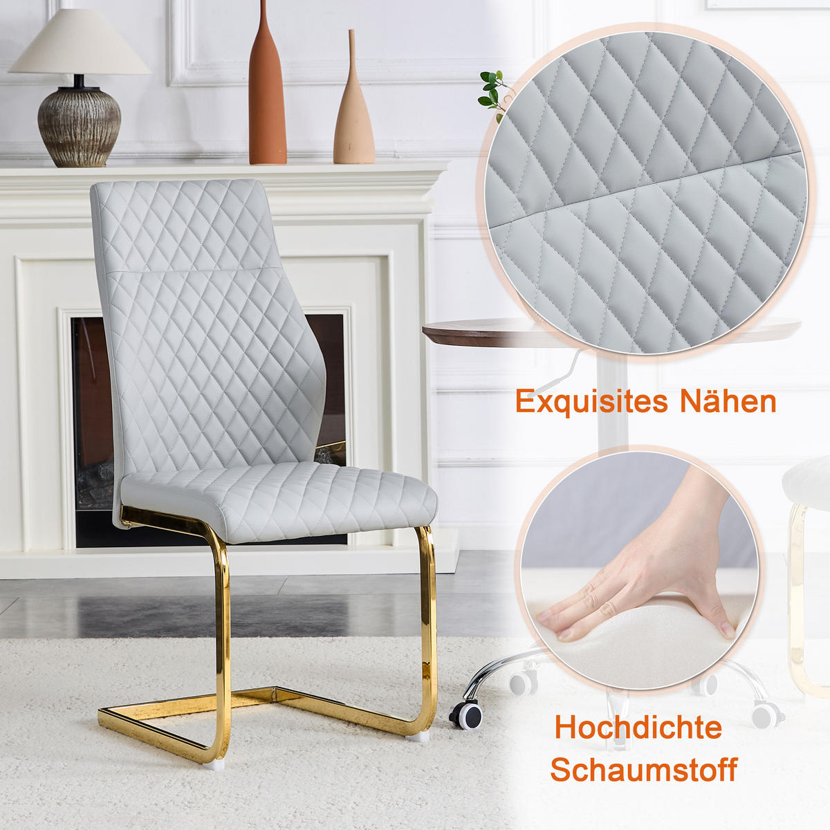 ESSGRUPPE DE-39414 3-teilig, mit 2 Stühlen und Rautenmuster Hellgrau - Grau, Metall (60/72/60cm) - ComfortXL