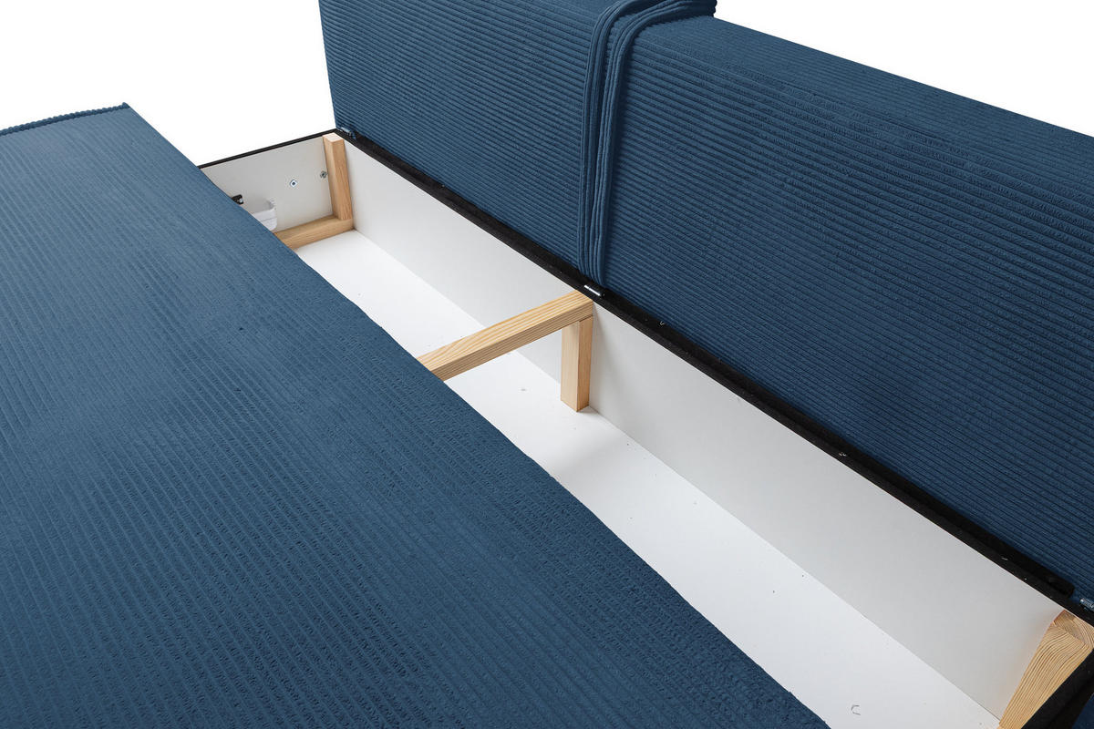 SCHLAFSOFA TIMO, Sofa mit Schlaffunktion und Bettkasten, Farbe: Blau, Cordstoff - Blau, Textil (200/80/93cm) - VENASI MÖBEL