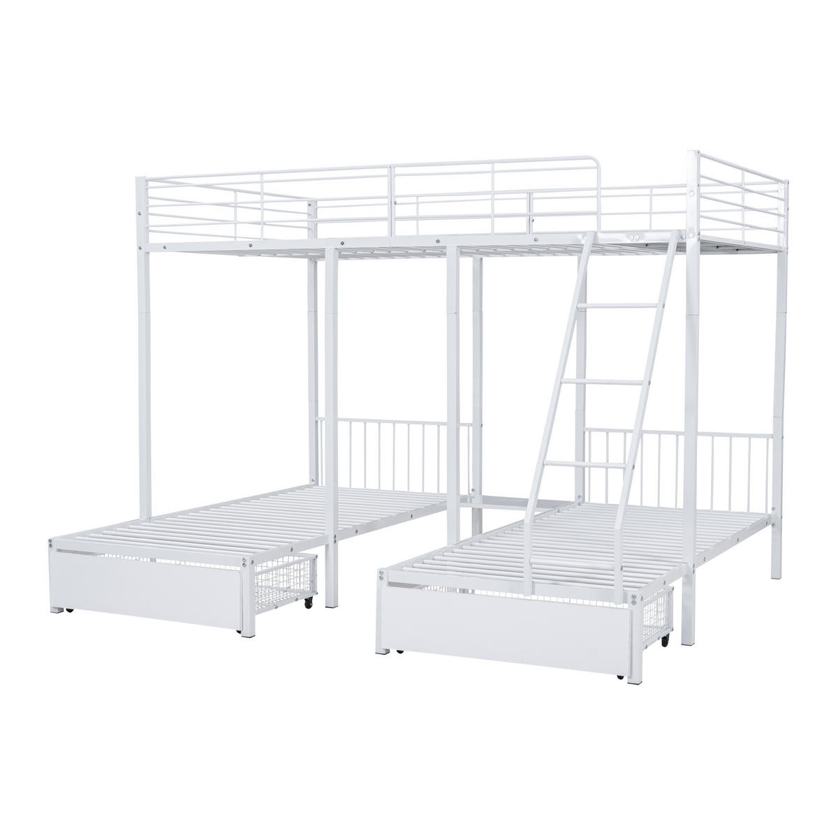 ETAGENBETT 140/200 cm weiß aus Metall mit 2 Schubladen teilbar - Weiß, Metall (140/200cm) - OKWISH