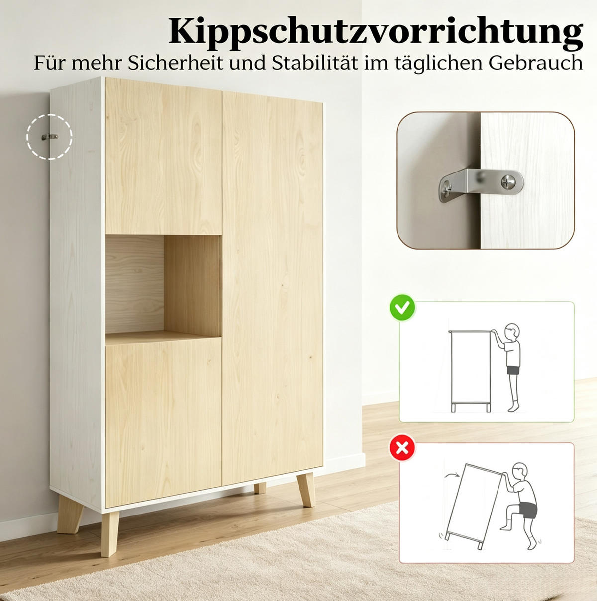 SIDEBOARD aus MDF und Spanplatte 80x40x135 cm Weiß/Eiche hell mit 5 Fächern - Weiß, Holzwerkstoff (80/135/40cm) - IVMEU