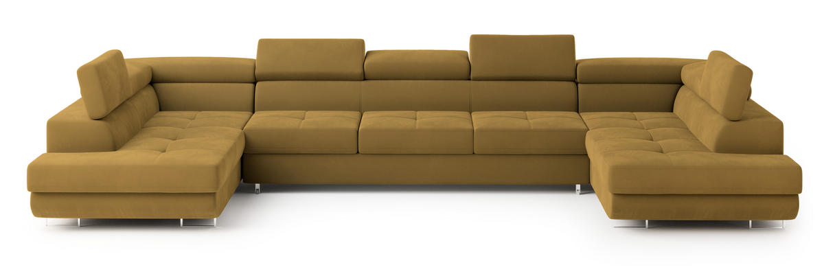 ROHOVÁ SEDAČKA ISOLANO žlutá - stříbrná/žlutá, kov/dřevo (408/202cm) - MASSENO