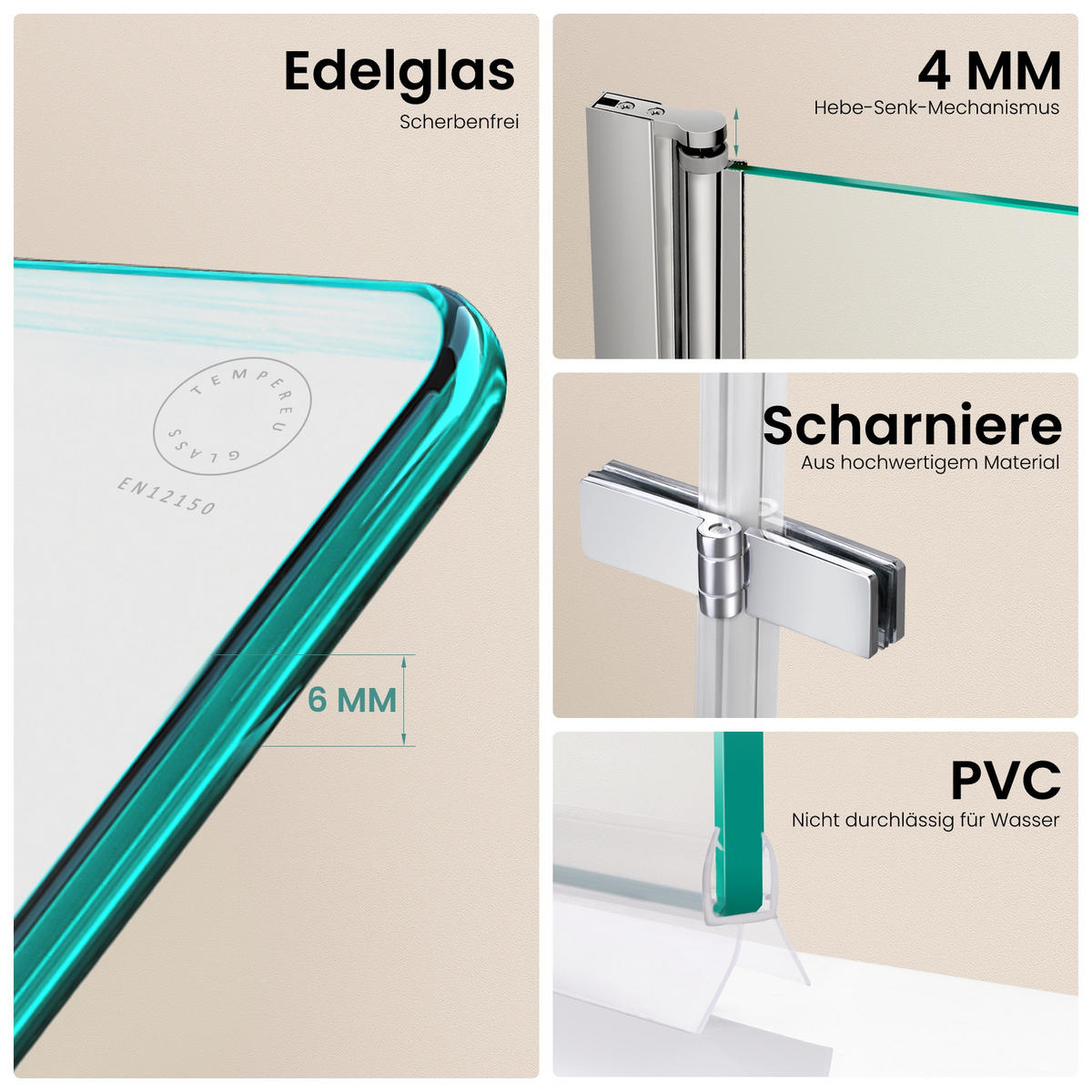 DUSCHWAND für Badewannen Faltbar mit Schwenkfunktion 140/120 cm - Transparent, Glas (120/140cm) - EMKE