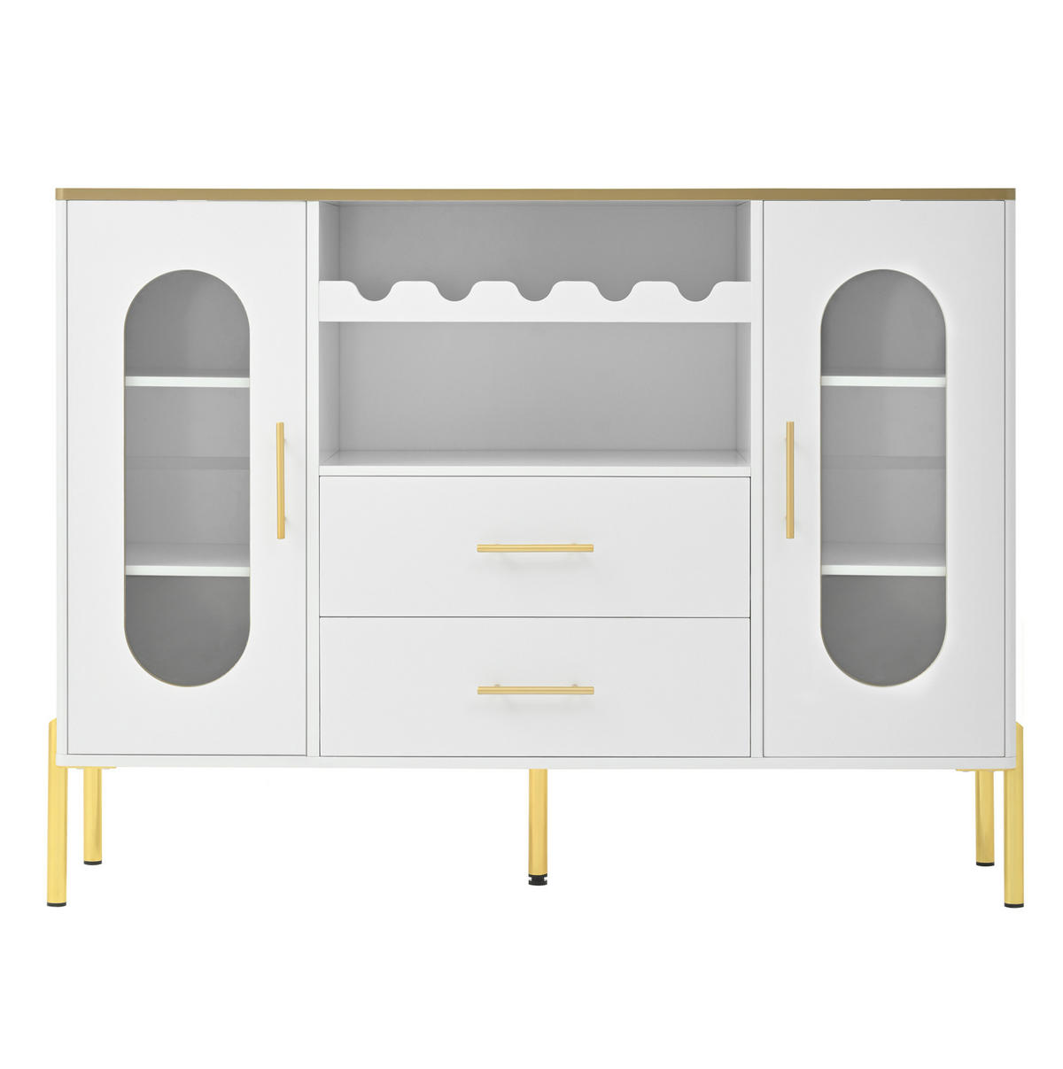 SIDEBOARD 120/38/90 cm mit Glastüren, Schubladen & Weinregal in Weiß - Weiß, Holzwerkstoff (120/90/38cm) - BEAOK