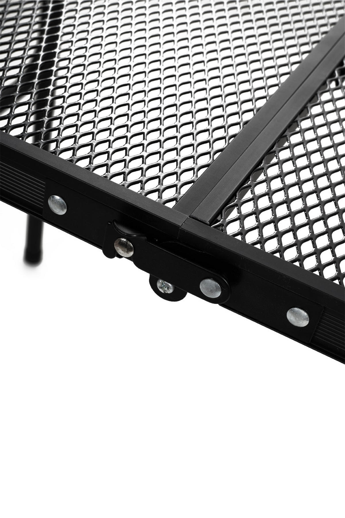 CAMPINGTISCH aus Aluminiumlegierung Eisen in Schwarz klappbarer Rechteckig Gitter-Tischplatte Felsenfeste Stabilität 90 cm B x 60 cm T x 42/66 cm H - Schwarz, Metall (60/90/42cm) - Livingandhome