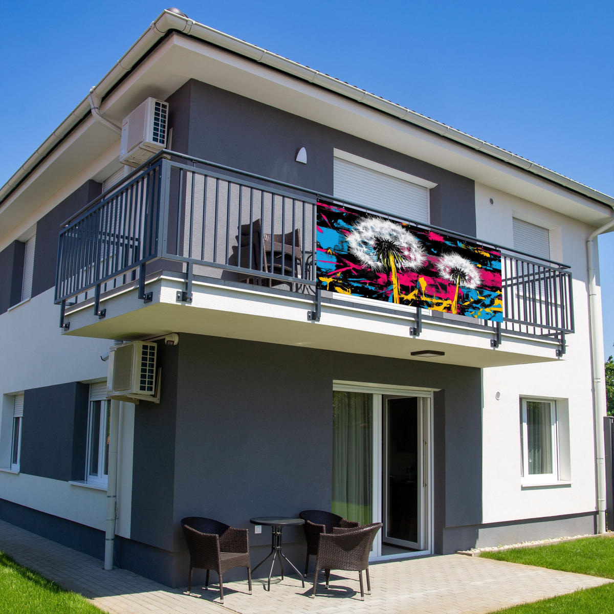 BALKON-SICHTSCHUTZ Straßenkunst - Bunt - Wand - Schwarz, Kunststoff (300/130cm) - MuchoWow