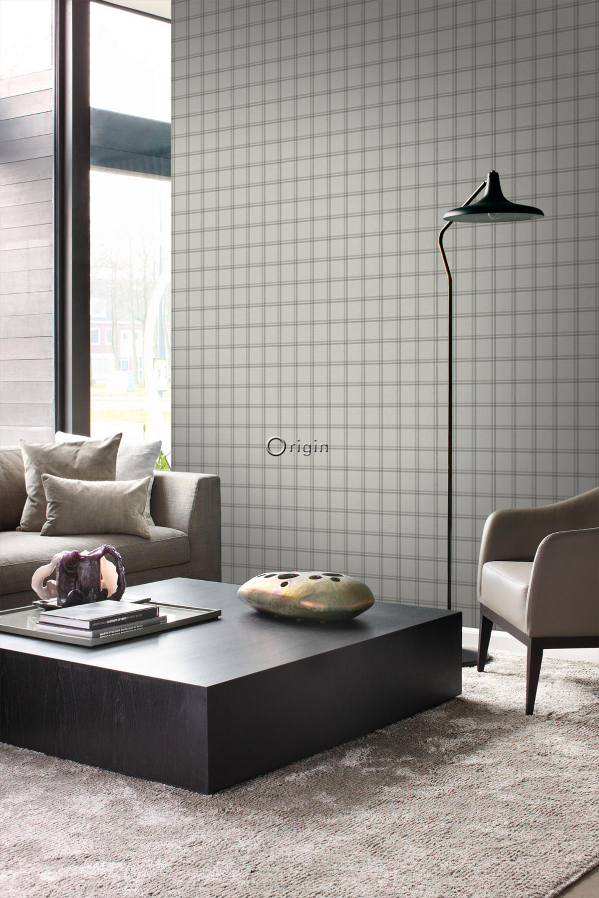 TAPETE Karomuster 53 cm x 10.05 m - Beige, Papier (53/1000cm) - Origin Wallcoverings