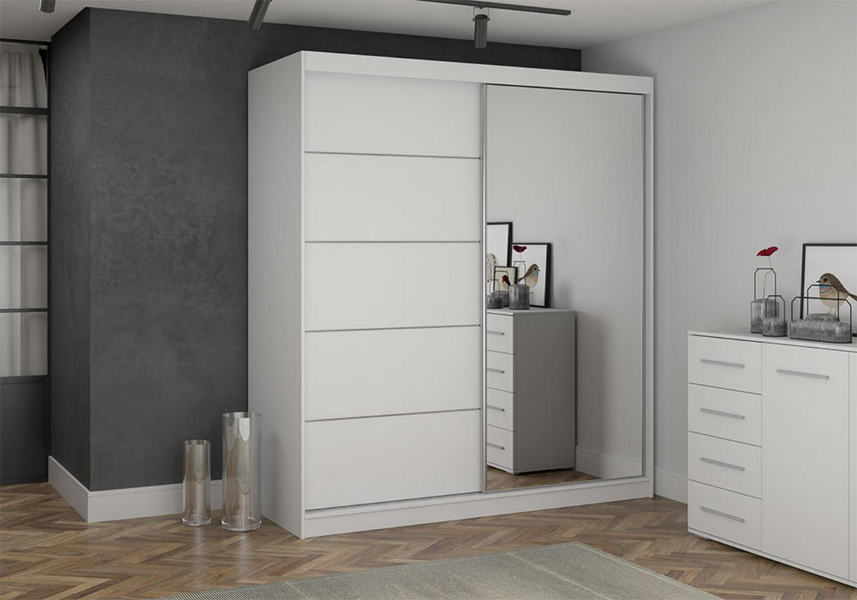 SCHIEBETÜRENSCHRANK - EVA BIS 05 Weiß - Weiß, Holzwerkstoff (160/195/61cm) - Möblo