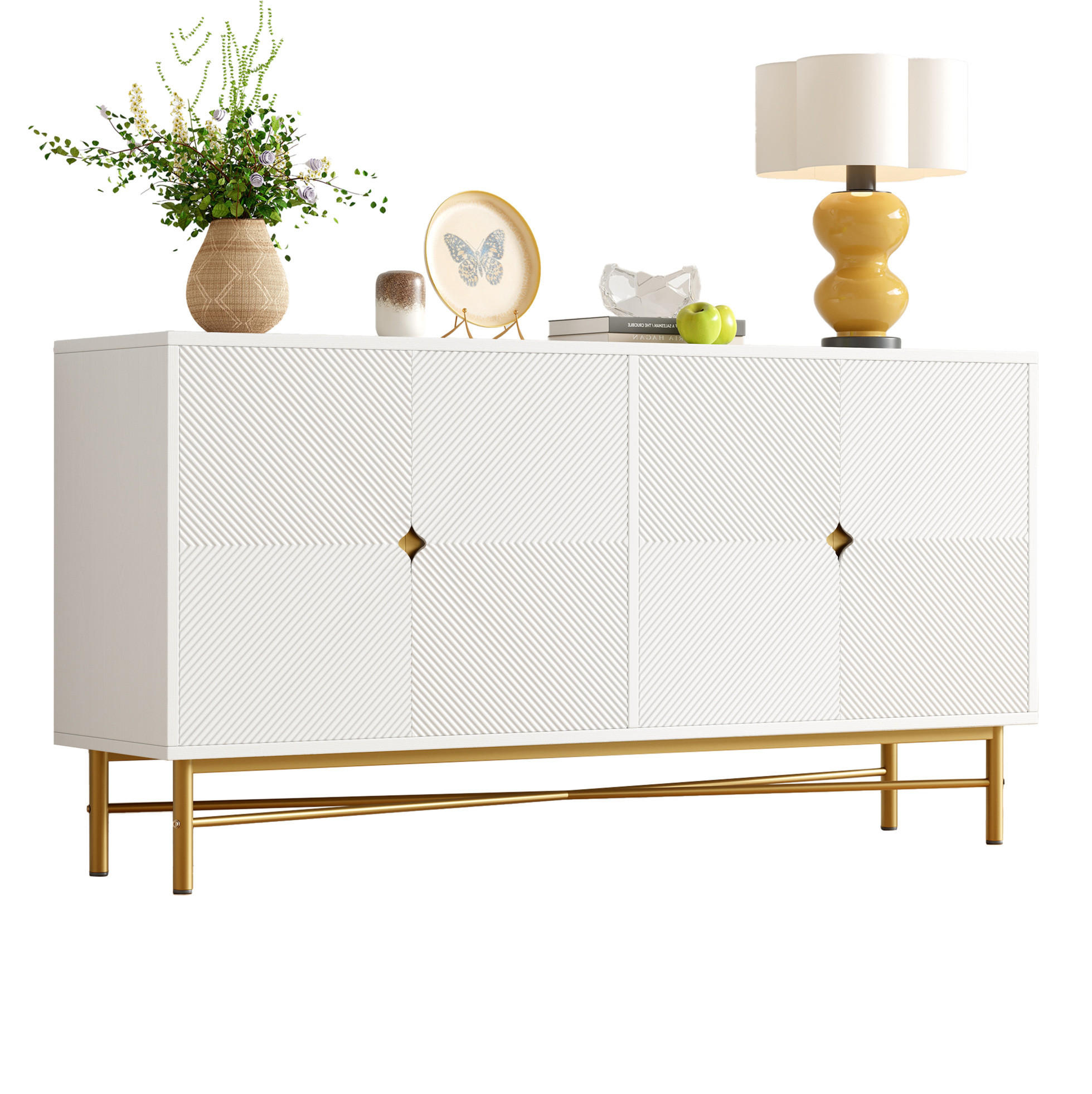 SIDEBOARD 160/40/82 cm z MDF a dřevotřísky bílá se 4 dvířky a tlumeným dovíráním - bílá, kompozitní dřevo (160/82/40cm) - Modenvie