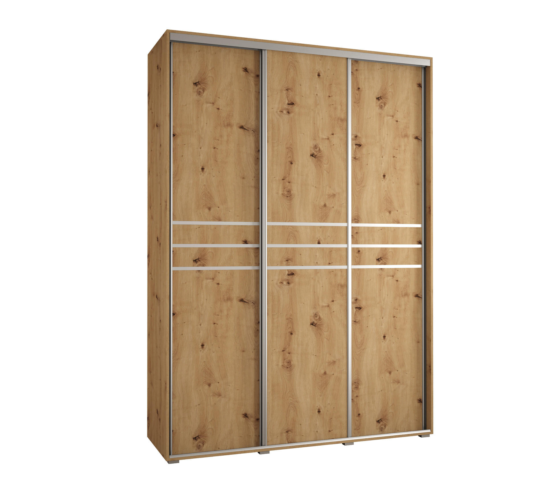 SCHWEBETÜRENSCHRANK 235,2/170/60 3-türig - Silberfarben/Eiche Artisan, Holz/Metall (170/235/60cm) - Abiks Möbel