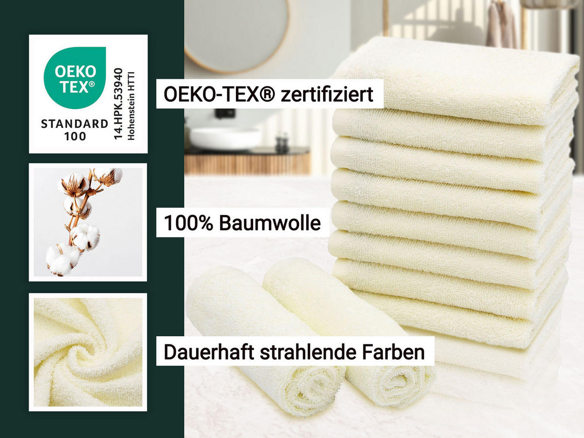 SEIFTÜCHER, 10er-Set, 30x30 cm, 100% Baumwolle, Gelb - Creme, Textil (30/30cm) - Zollner