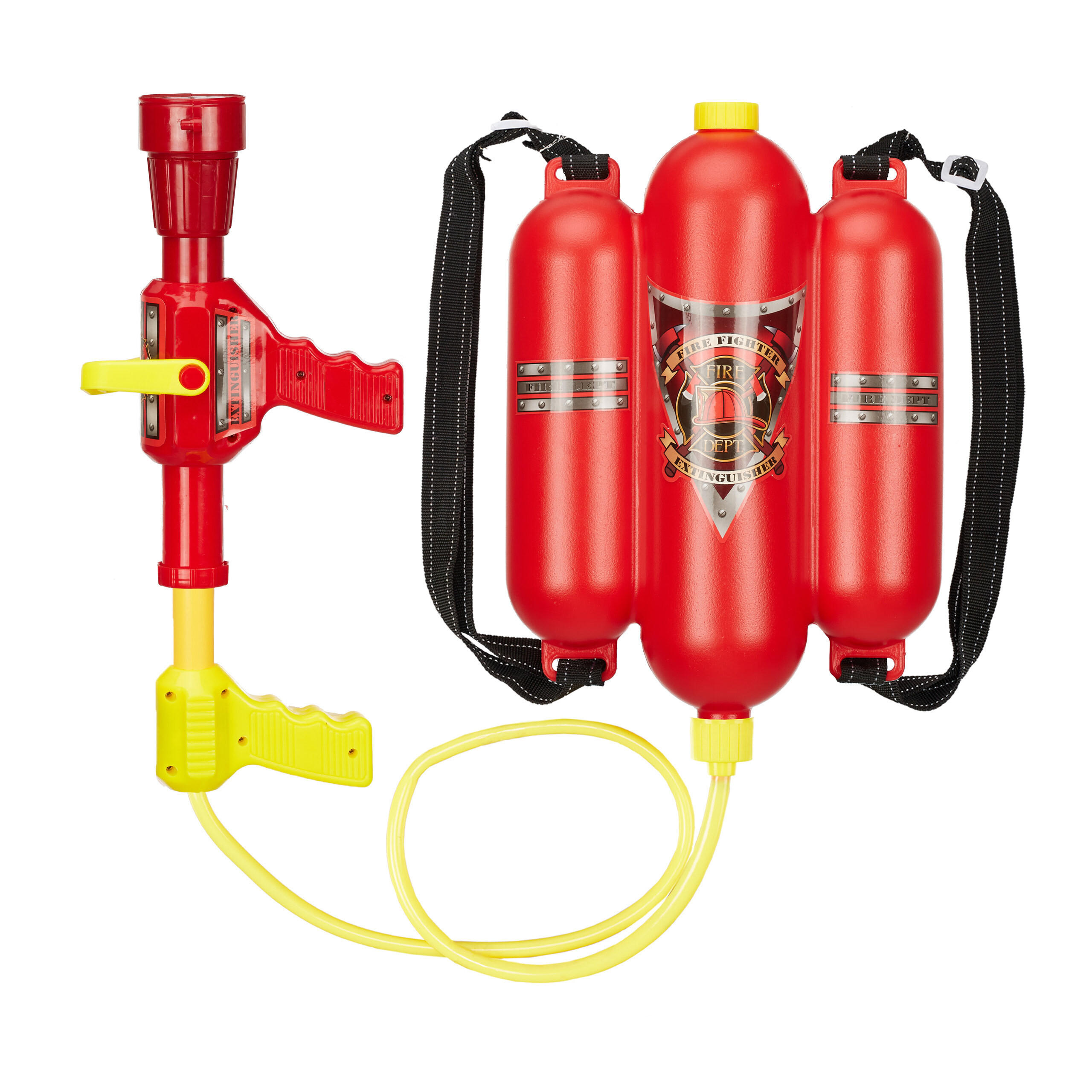 Relaxdays VODNÍPISTOLE Červená žlutá černá hasičský batoh 2,5 l