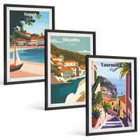 BILDER SET 3er Set - 40x60 cm Schwarzer Rahmen - Illustrationen von Küstenstädten - Schwarz, Kunststoff (40/60cm) - TULUP